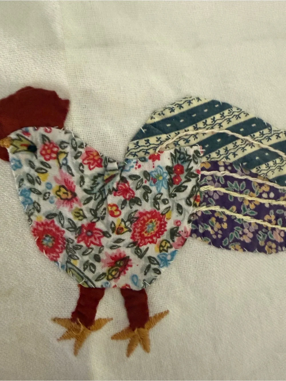 Anthropologie hand towel embroidered, and patchwork chickens